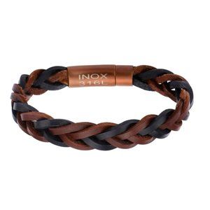 Men's Black and Brown Braided Leather with Rose Gold Clasp Bracelet - NIP